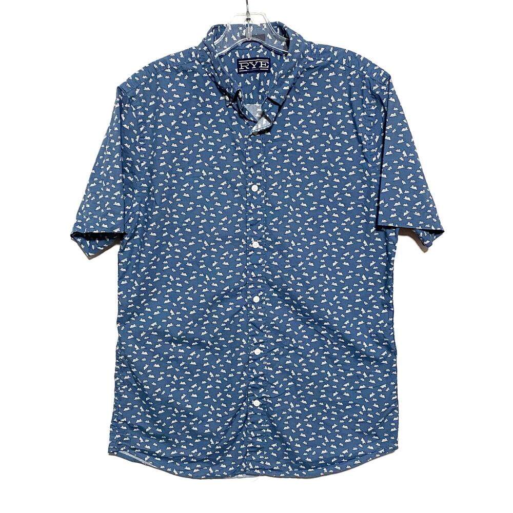 Rye Slim Fit Button Shirt Mens M Tall Paper Air Planes Preppy Office Classic Y2K